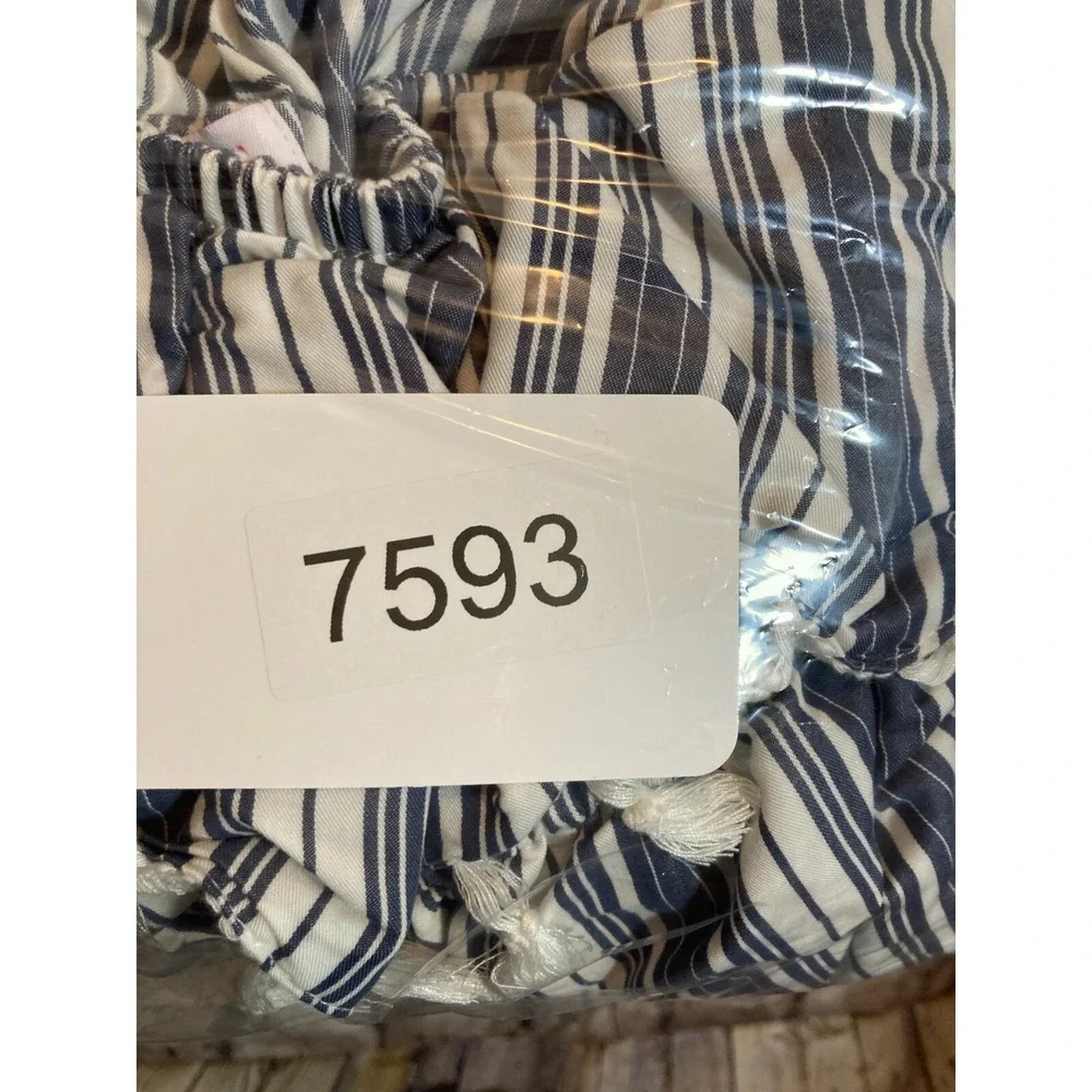 Isabel Maternity Dress Womens Medium Blue Vertical Striped Tasseled One Shoulder - Picture 13 of 16